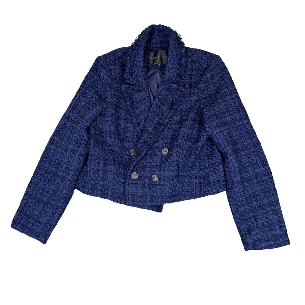 Endless Rose Navy Blue Tweed Cropped Double Breasted Blazer HN2245J Size M